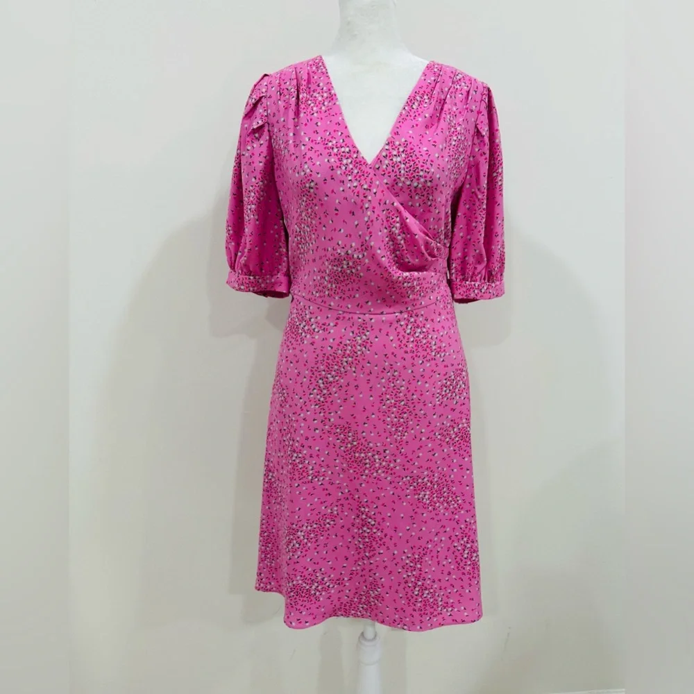 NWT Kate Spade Pink Floral‎ Meadow Wrap Short Sleeve Mini Dress Size 6
